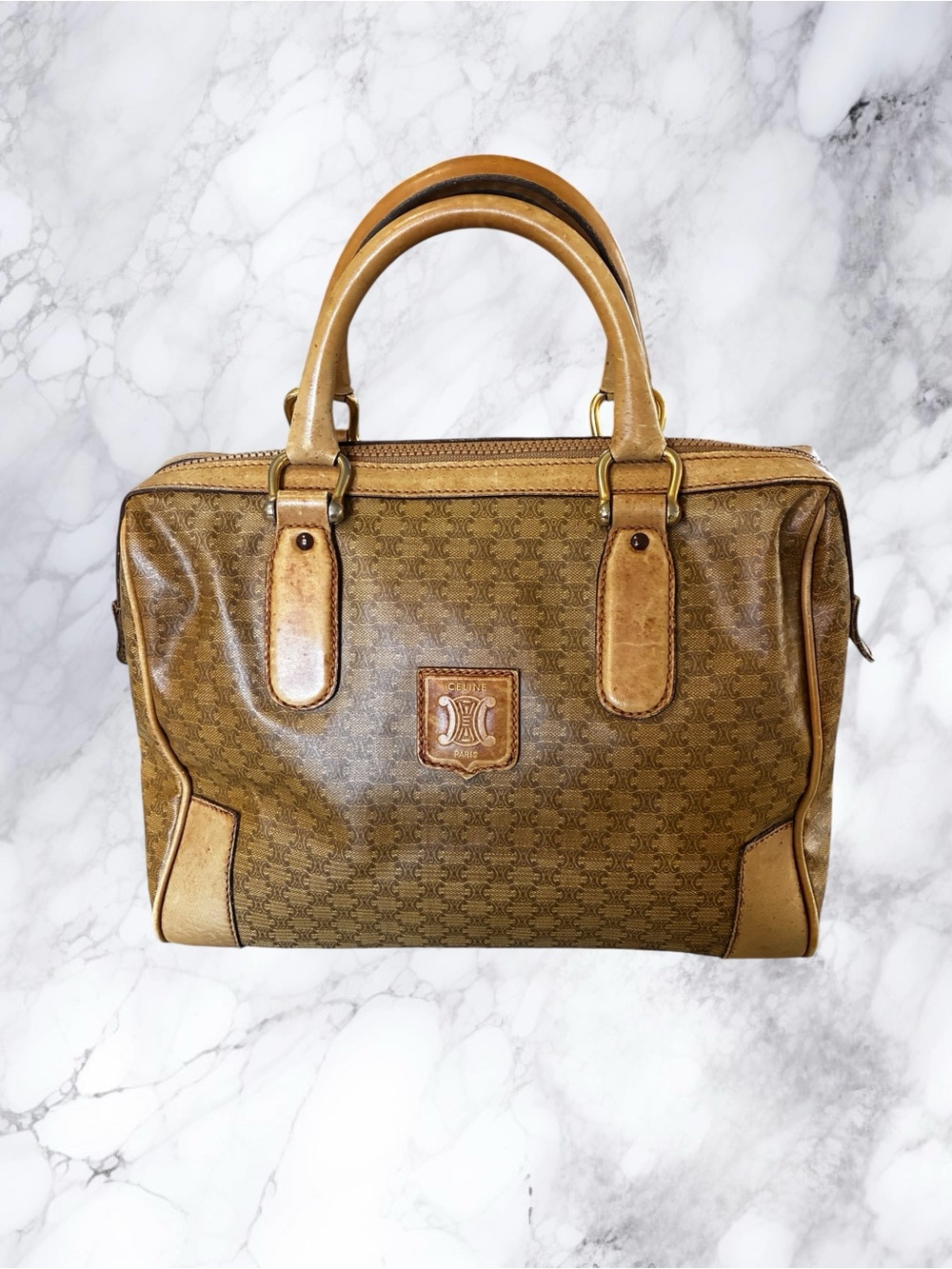 Celine Brown Monogram Structured Top-Handle Bag